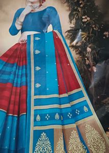 Red & Blue Cotton Saree