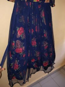 Elegant Blue Floral Gown Dress
