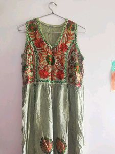 Green Boho Embroidered Dress
