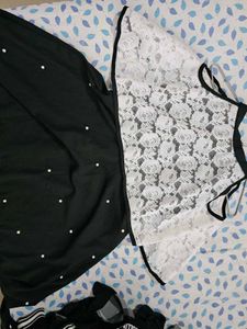 Cute Black Skirt &amp; Lace Top Set