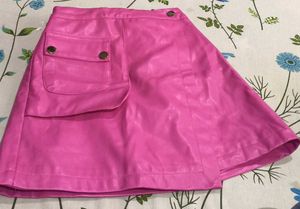 Pink Faux Leather Mini Skirt