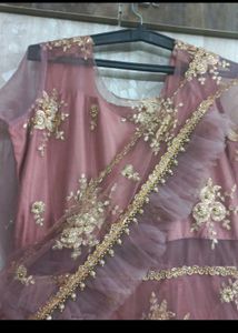 Elegant Pink &amp; Gold Embroidered Lehenga