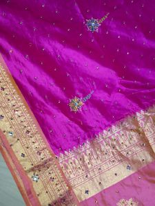 Pink &amp; Gold Embellished Sari