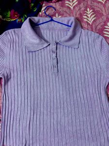 Lilac Ribbed Polo Top