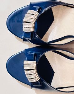 Blue Party wear block Heels With Diamonds