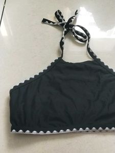 L Chic Black Bikini Top with embroidery