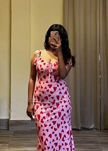 Heart Print Tie Strap Midi Dress
