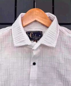 Textured White Button-Down Shirt