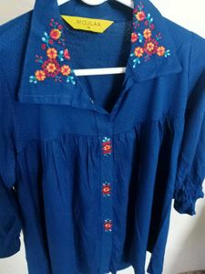 Women&#39;s MOJILAA Blue Floral Embroidered Top