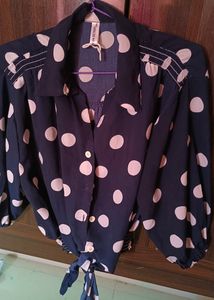 Unused Beautiful Navy Blue Top With Pulka Dott Top