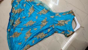 Teal &amp; Gold Embellished Gown