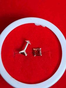 Red Garnet Stud Earrings Silver
