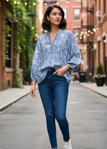 Blue Floral Print Top