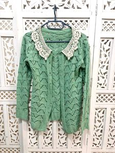 Laced Green Knit Cardigan D