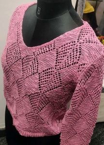 Pink Knit V-Neck Sweater