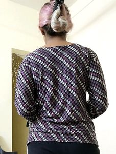 Printed Pink Long Sleeve Plunge Top