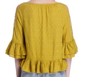 Mustard Yellow Lace-Detail Peplum Top