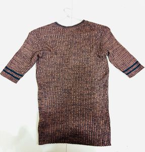 Brown Ribbed Knit Top