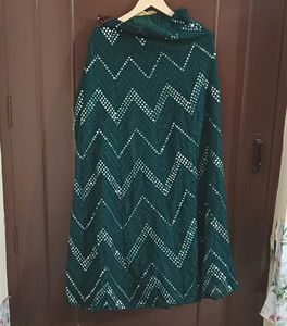 Bottle Green Unstitched Lehanga.