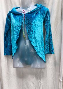 323010. Teal Velvet Hooded Shrug