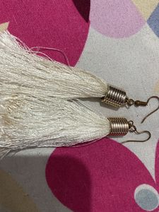 White silk  Thread Earrings