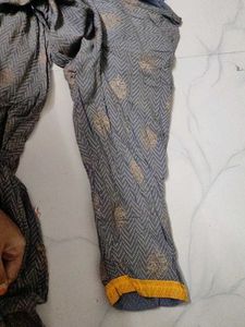 Grey &amp; Yellow Anarkali Kurta