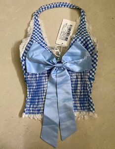 Blue Gingham Halter Top