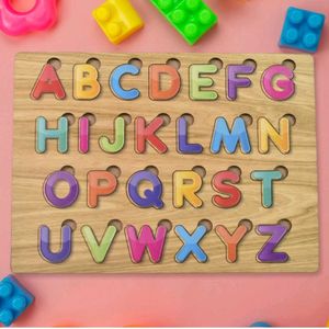 Wooden Puzzle Board Abc Letters Shapes Educational