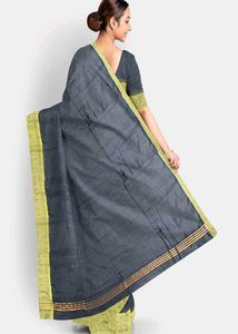Elegant Handloom Saree - Gray &amp; Yellow