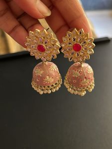 Cute Pink Jhumka Earrings