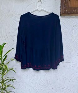 Embroidered Navy Blue Top