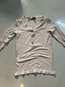 Ribbed Button-Up Long Sleeve Top