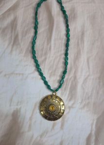 Green Beaded Medallion Necklace