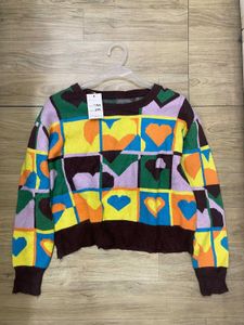 Colorful Heart Pattern Sweater Top