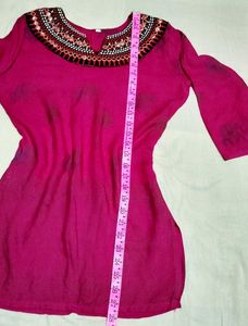 Pink Tunic with Embroidered Neckline