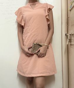 Peach Ruffle Sleeve Dress