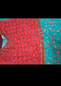 Turquoise and Red Anarkali Dress