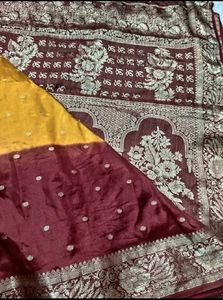 Mustered Yellow With Red Border Banarasi Silksaree