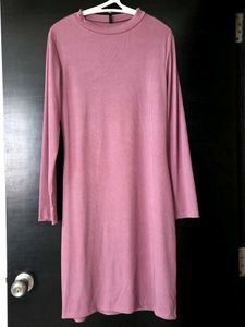Mauve Ribbed Long Sleeve Dress