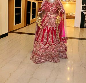 Hot Pink Heavy Embroidered Bridal Lehenga