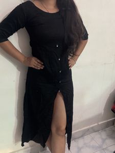 Black Button-Down Midi Dress