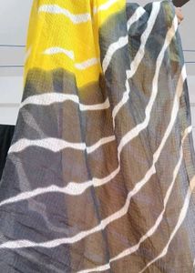 Yellow &amp; Gray Striped Dupatta with Tassels