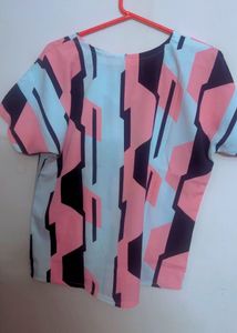 Geometric Abstract Print V-Neck Tunic Top - Pink,