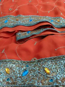 Orange Embellished Saree