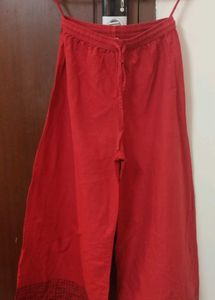 Rust Red Cotton Palazzo Pants, Size - S