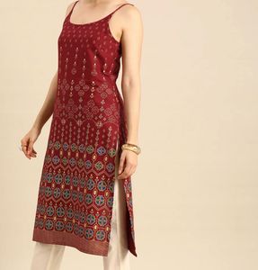 Maroon Printed Kurta