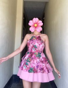 Floral Layered Pink Halter Dress