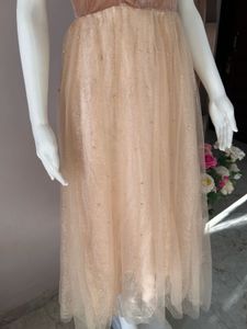 vintage puffed sleeves shimmery gown with beads