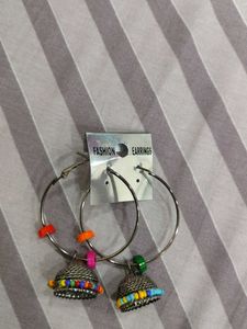 Boho Beaded Jhumka Hoop Earrings