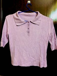 Lilac Ribbed Polo Top
